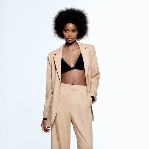 ZARA Woman BLAZERS | STRAIGHT CUT oversized fit BLAZER Apricot | 2010/706/739 S - Picture 2 of 15